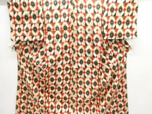 大正ロマン　幾何学模様織り出し銘仙着物